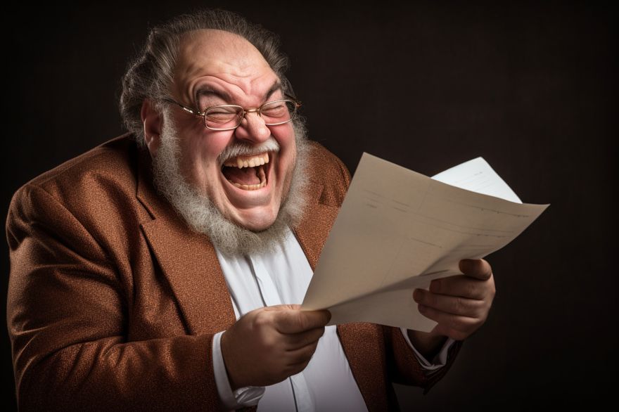 Laughing person reading a letter