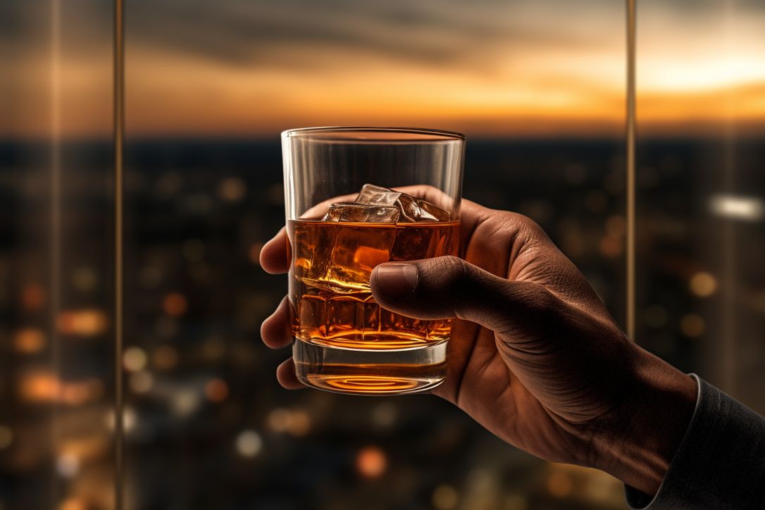 Person holding a glass of whiskey