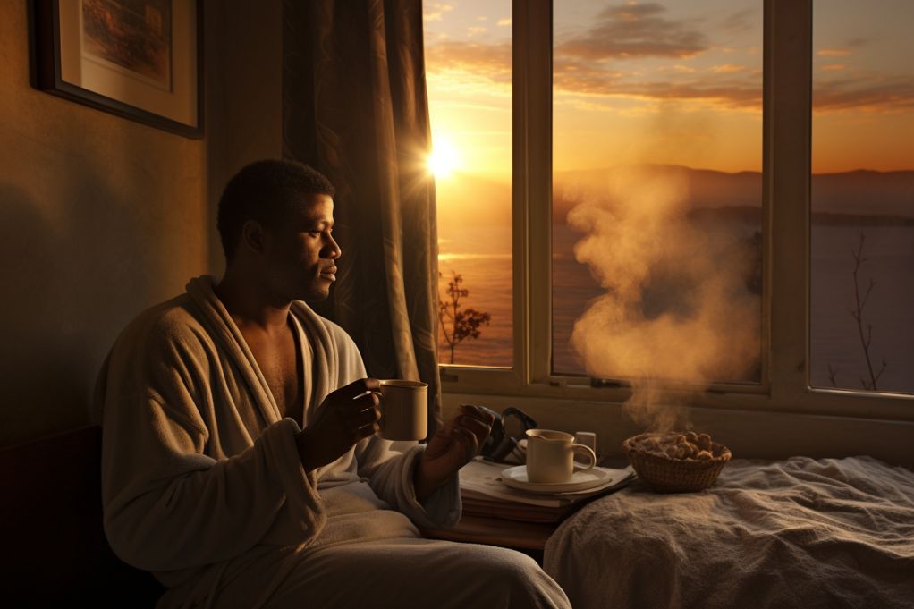 African American man enjoying the morning sunrise