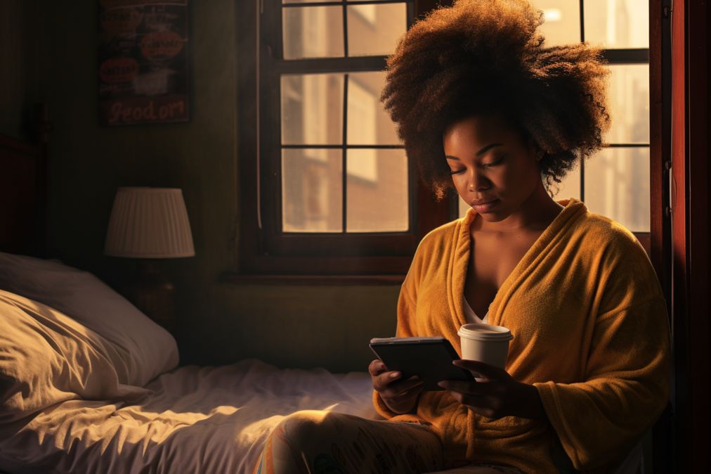 African American woman reading a good morning message