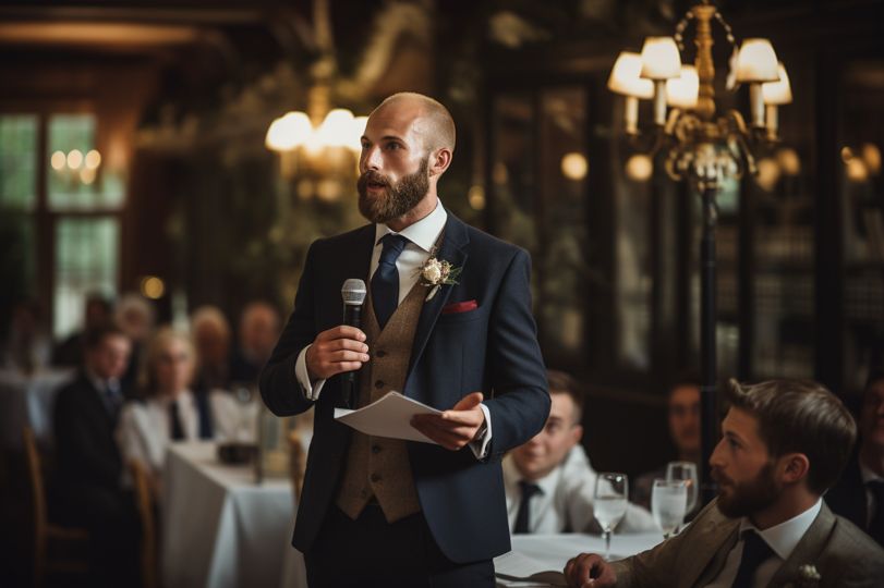 Best man delivering a speech at his younger brother's Wedding