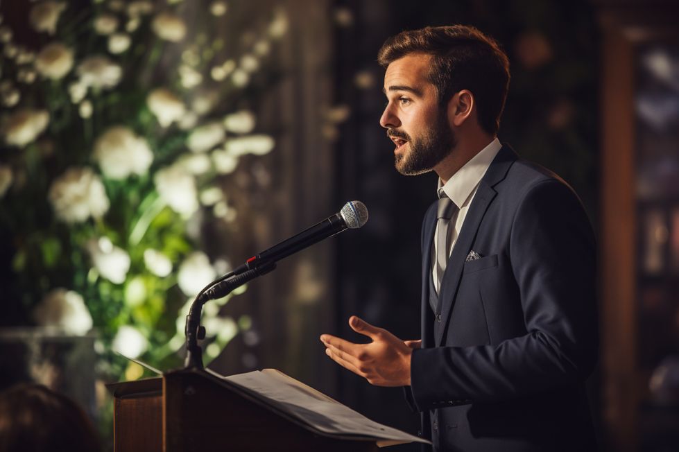 Best man giving speech at the wedding reception
