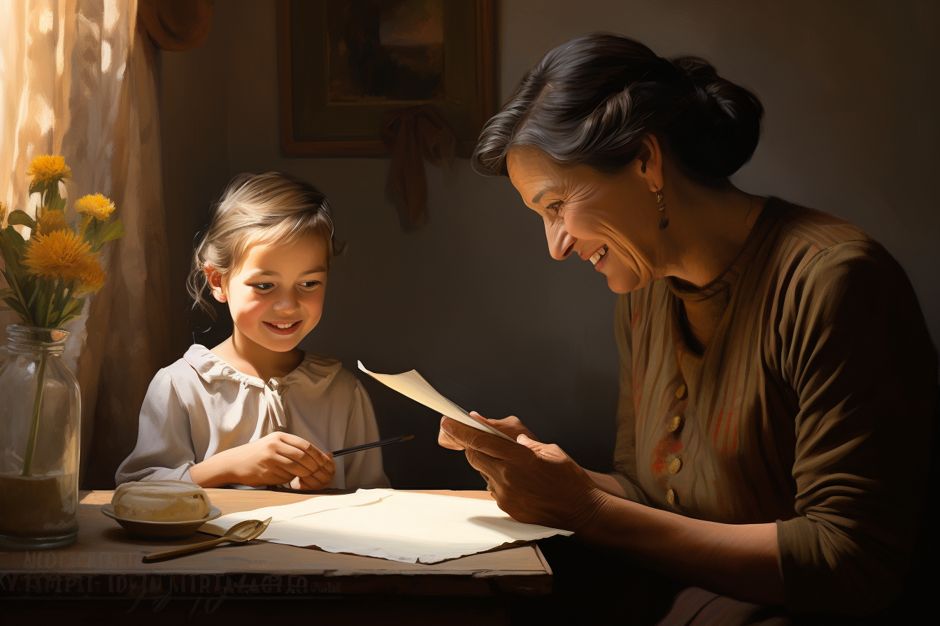 mother folding a handwritten letter with a smile, conveying hope and love to her daughter.