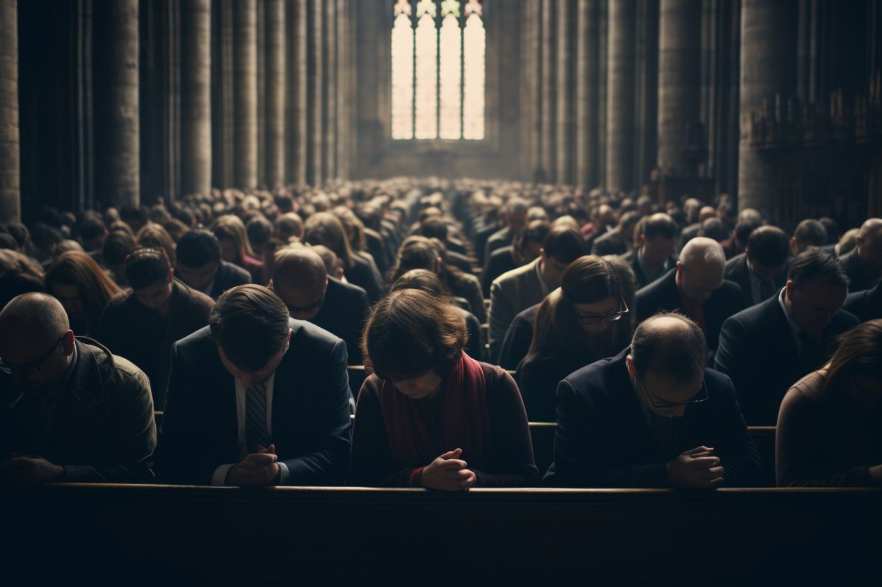 Church congregation in prayer