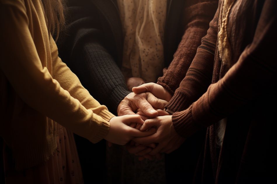Family holding hands in prayer, demonstrating the impact of prayer on relationships.