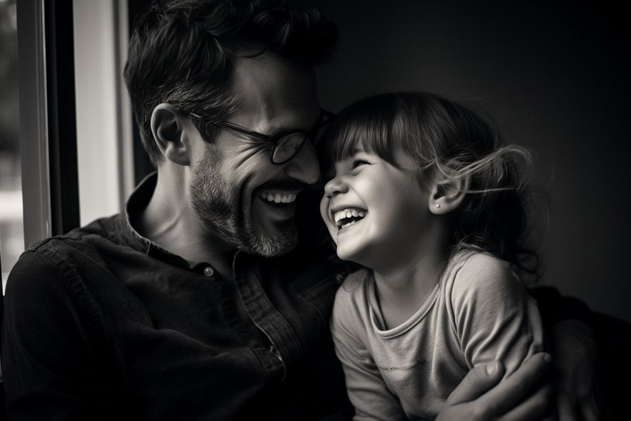 Father and daughter laughing together in the morning