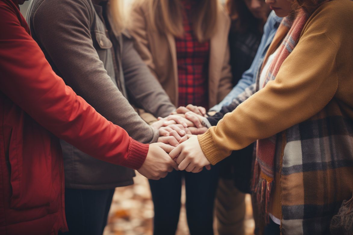 Group of students holding hands in prayer