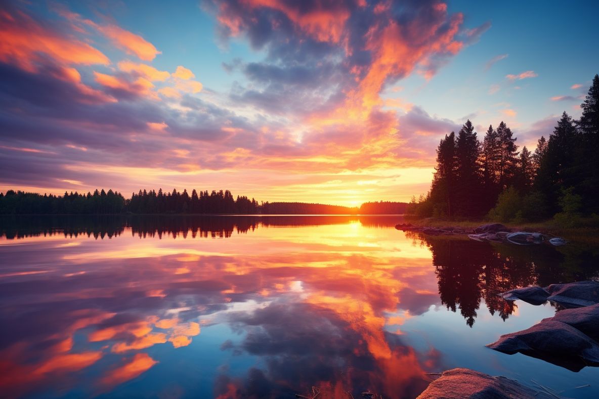 Peaceful lake at sunset
