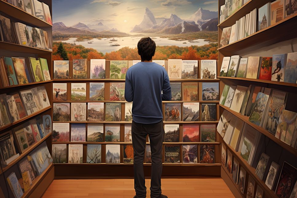 Person choosing a greeting card from a shelf