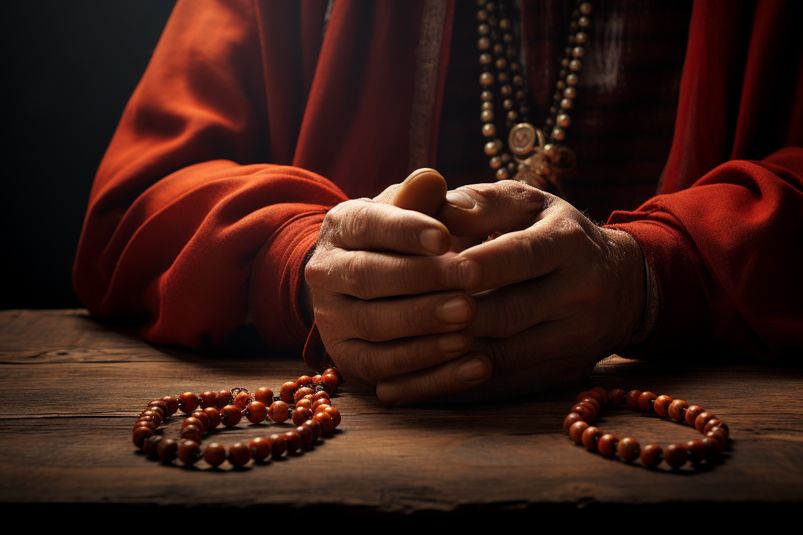 Person holding a rosary in prayer