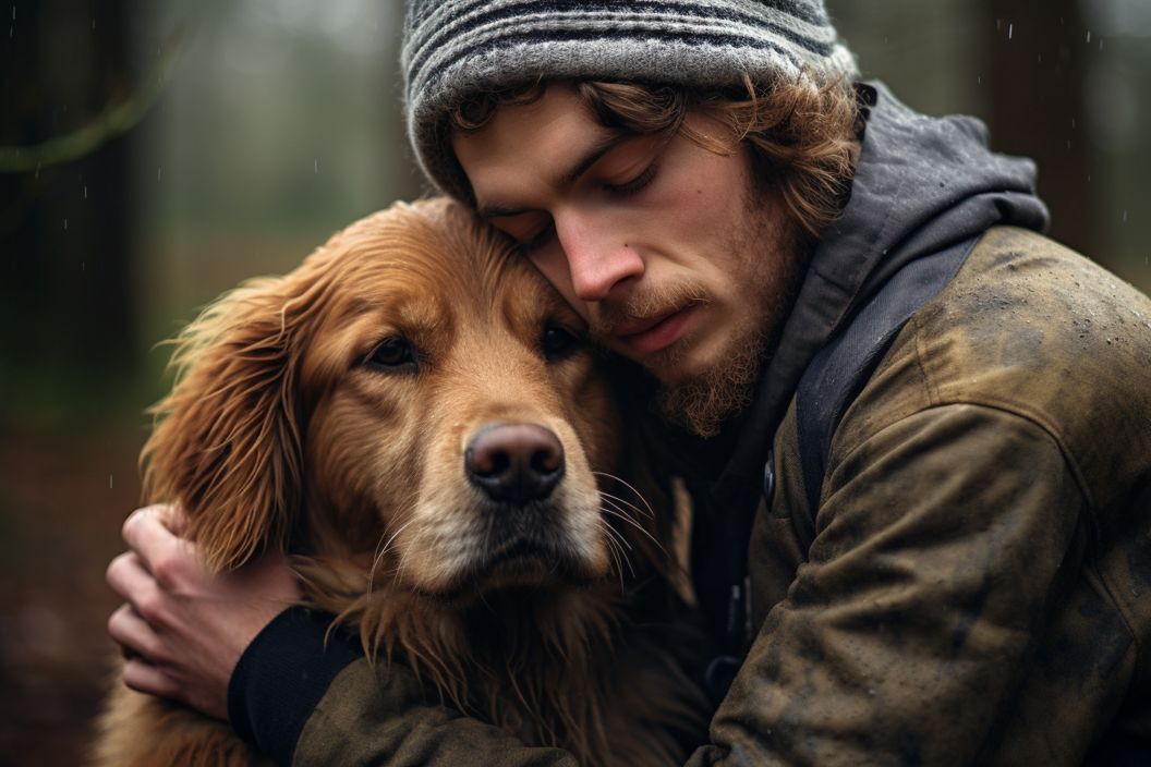 Person hugging a dog
