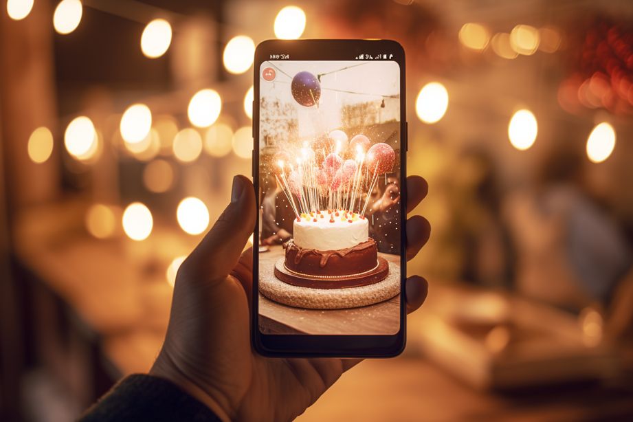 smartphone with birthday post on Instagram