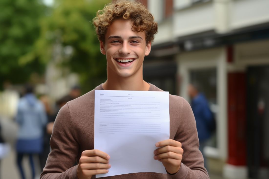 Student smiling after receiving good exam results