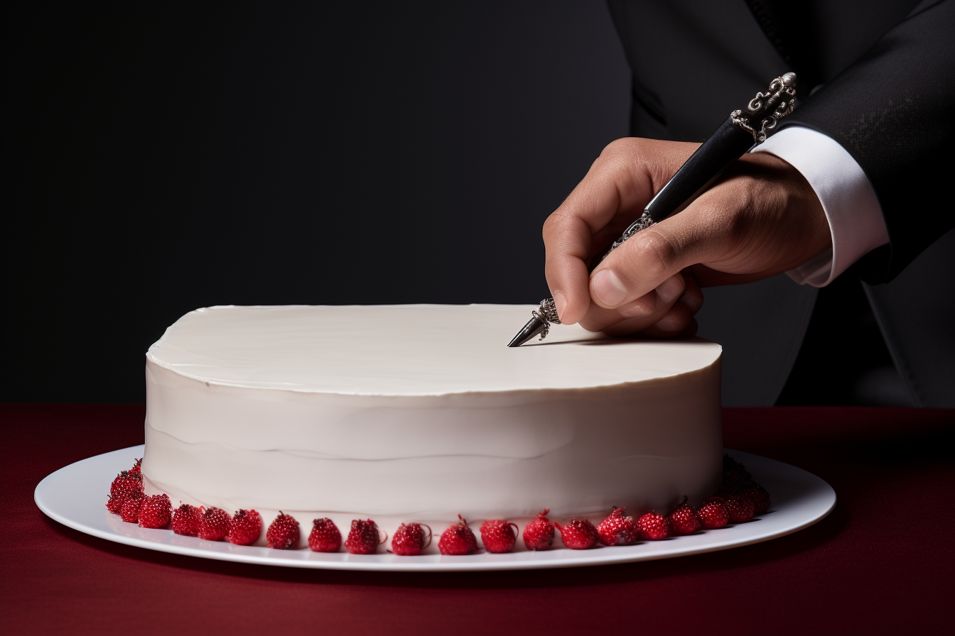 "hand writing farewell message on cake"