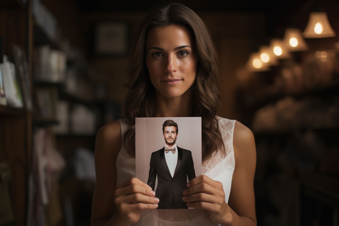 Woman holding a photo of her husband