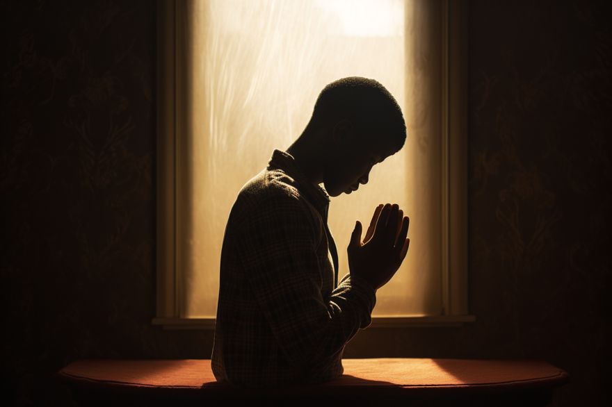 silhouette of a student praying before exams