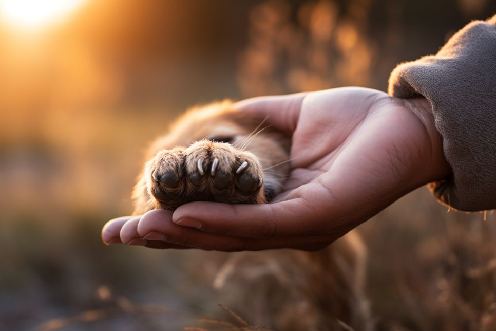 Person holding a dog's paw
