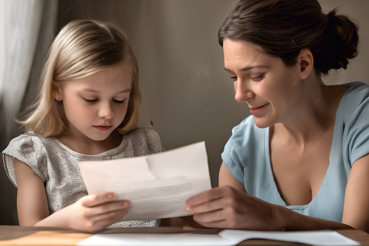 Mother and daughter reading a letter