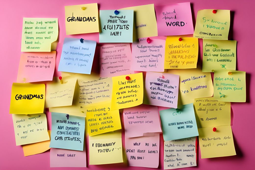 Colorful sticky notes with words and phrases related to grandmothers