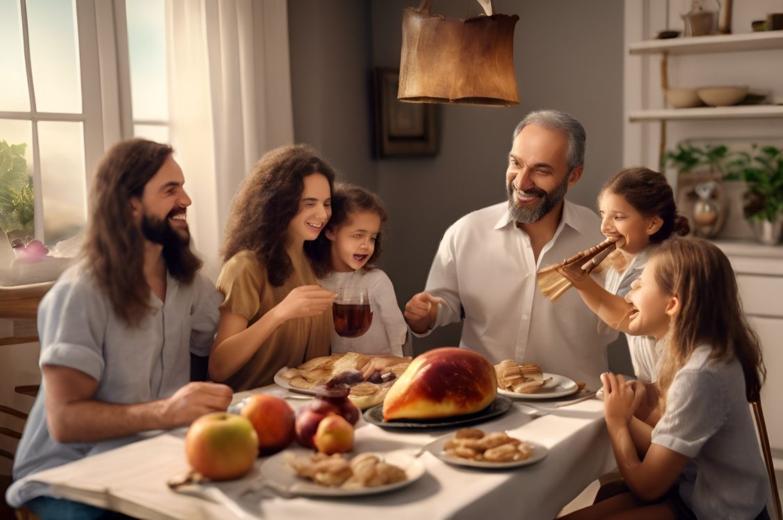 Family celebrating Rosh Hashanah