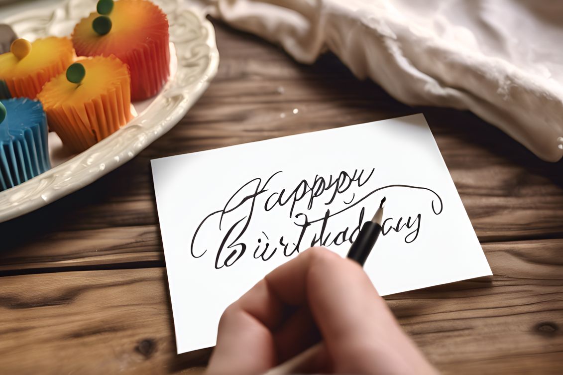 Hand writing on a birthday card