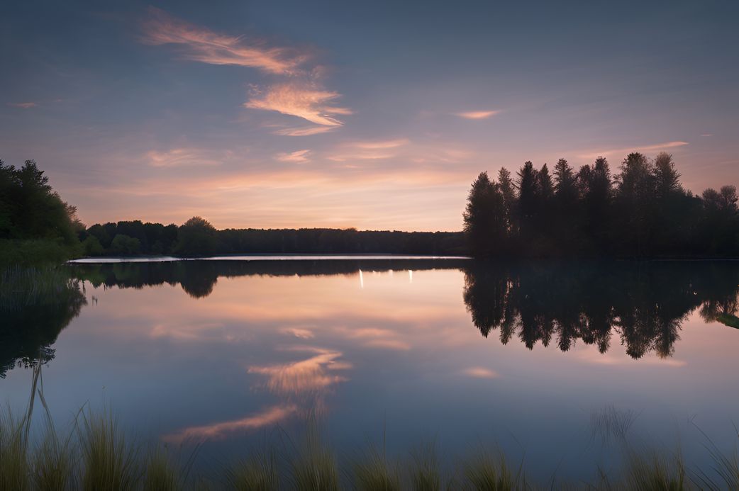 Peaceful lake at dusk