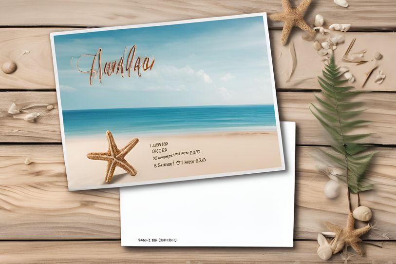 Personalized postcard with beach-themed decorations