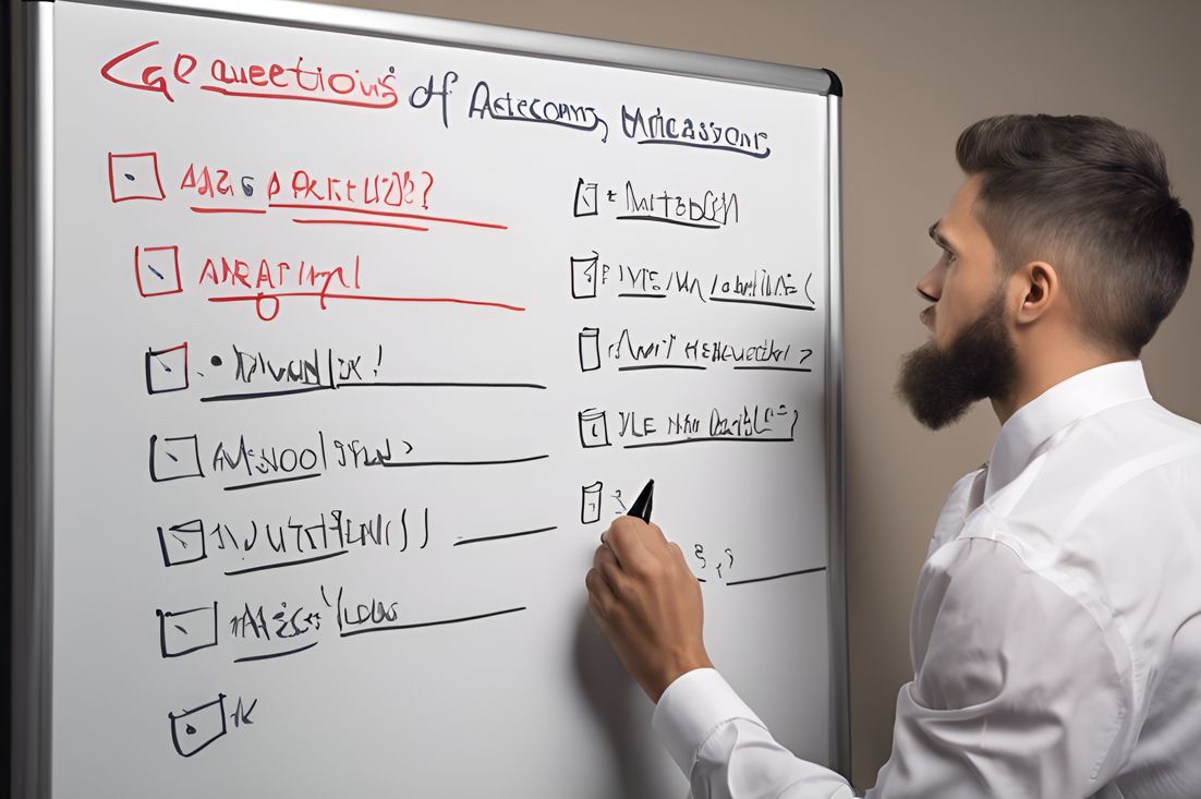 Person writing a list of FAQs on a whiteboard