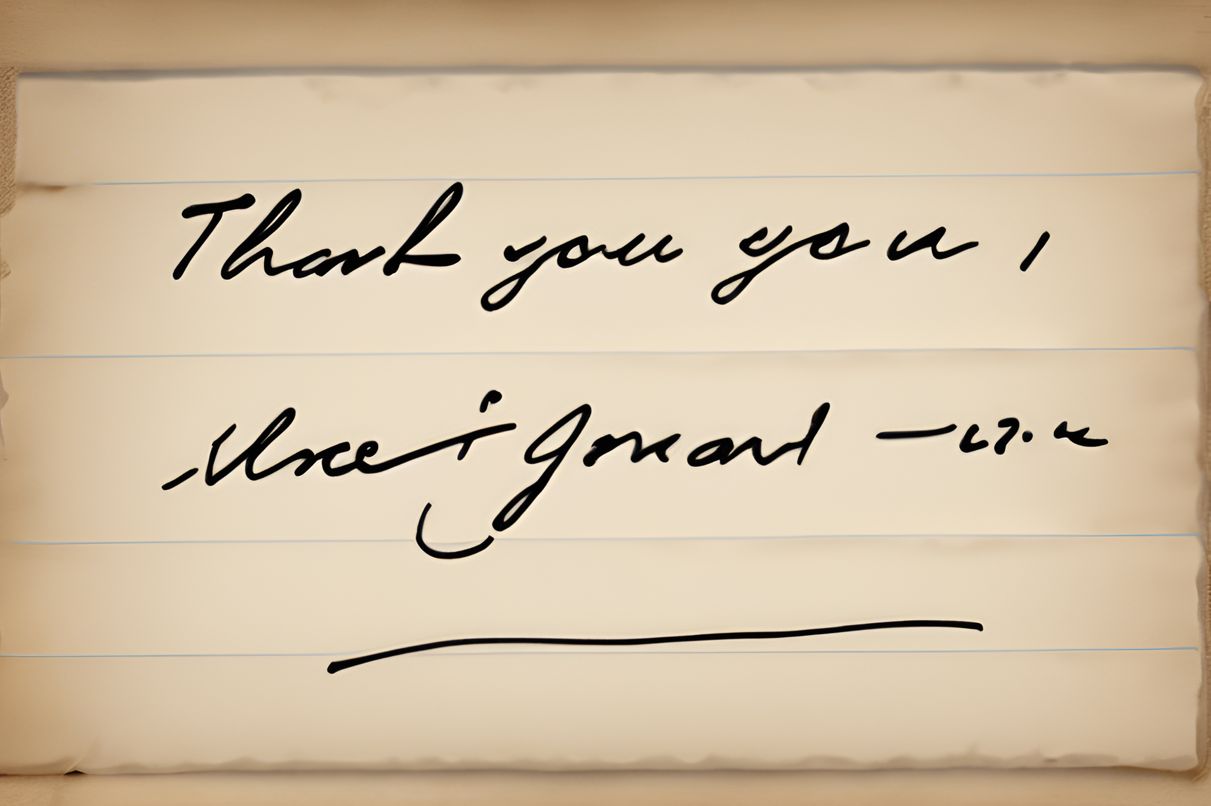 Structured and heartfelt handwritten 'Thank You' note