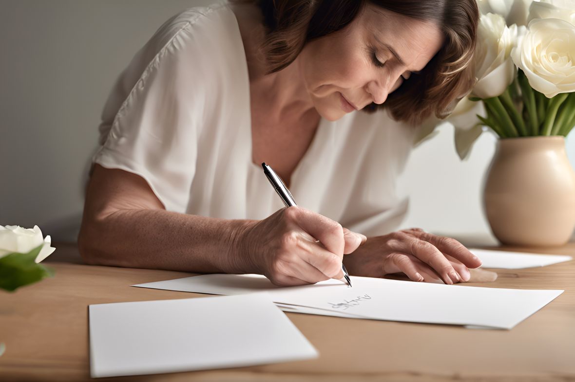 Woman writing a Mother’s Day card