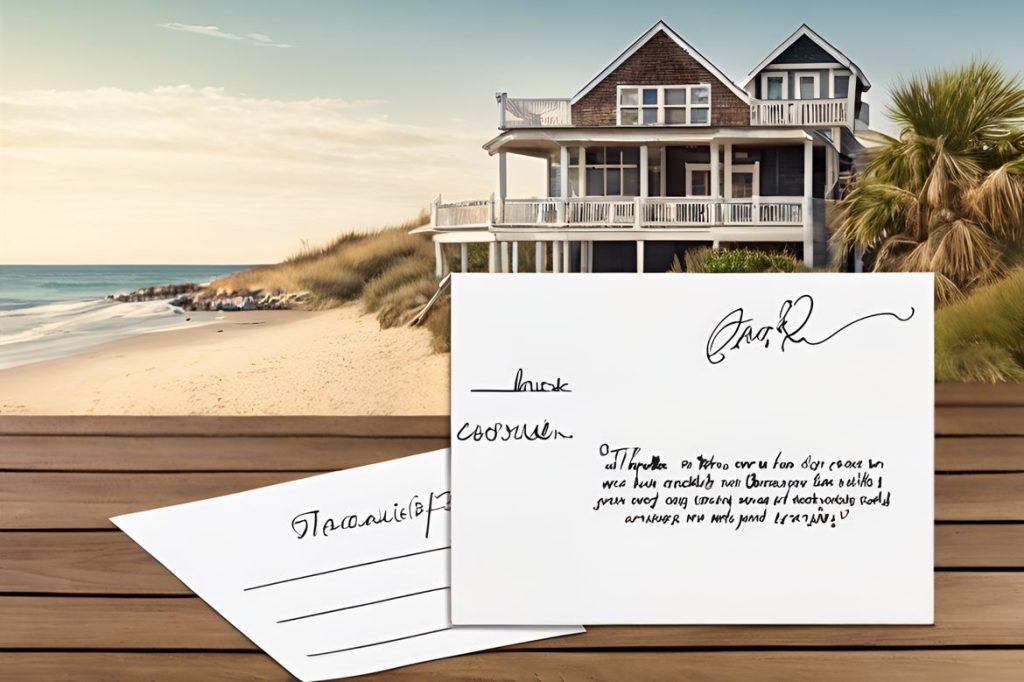 alt: pristine beach house overlooking tranquil ocean