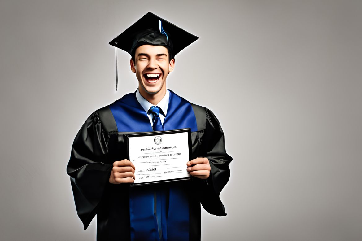 Amused graduate holding a diploma