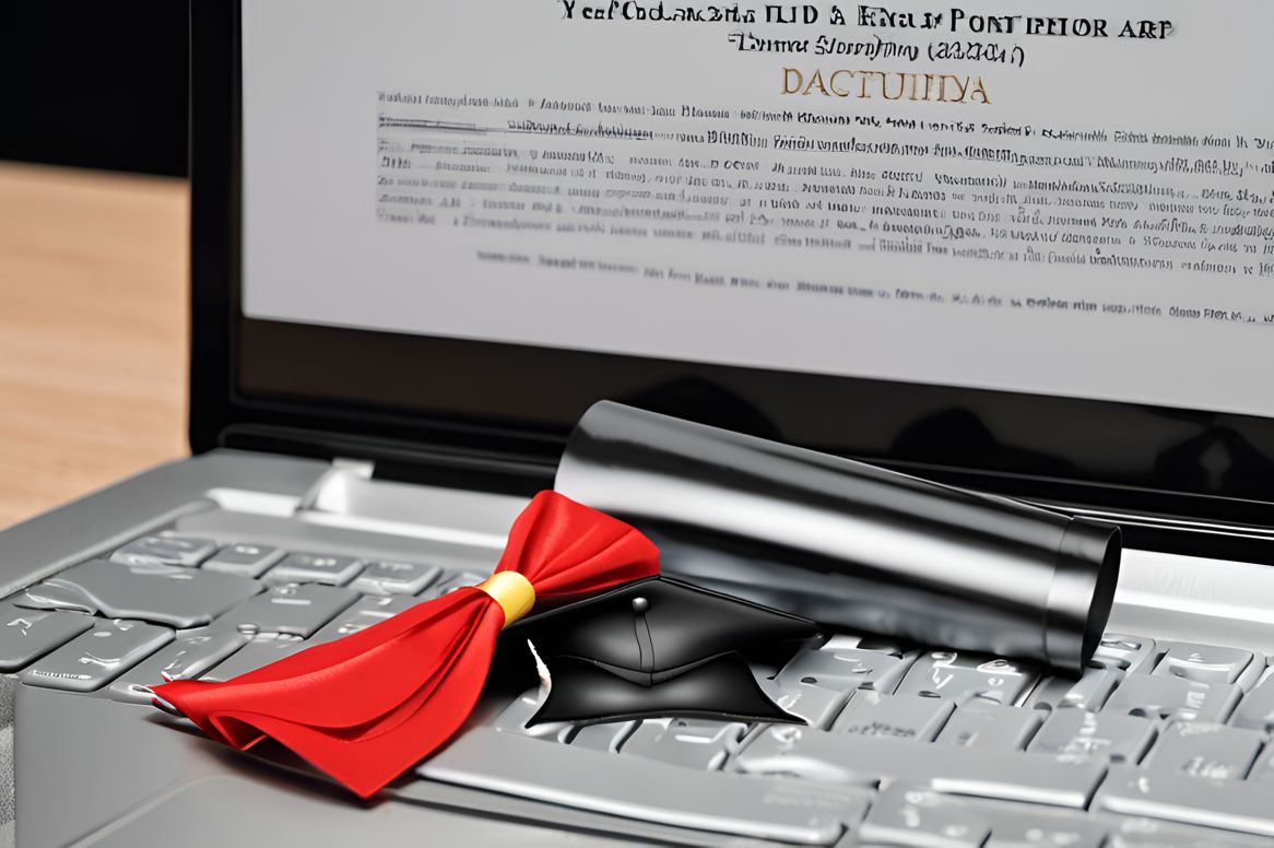 Graduation cap and diploma on a laptop