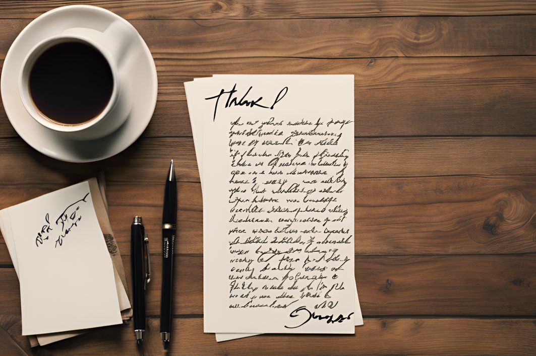 Handwritten thank you notes on a table